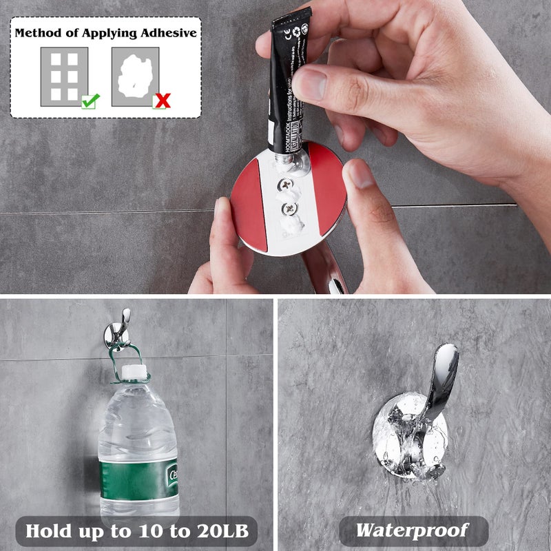 GERUIKE Adhesive Coat Hooks Stainless Steel Self Adhesive Robe Towel Bathroom Kitchen Wall Hook No Screws Damage Free - Image 2